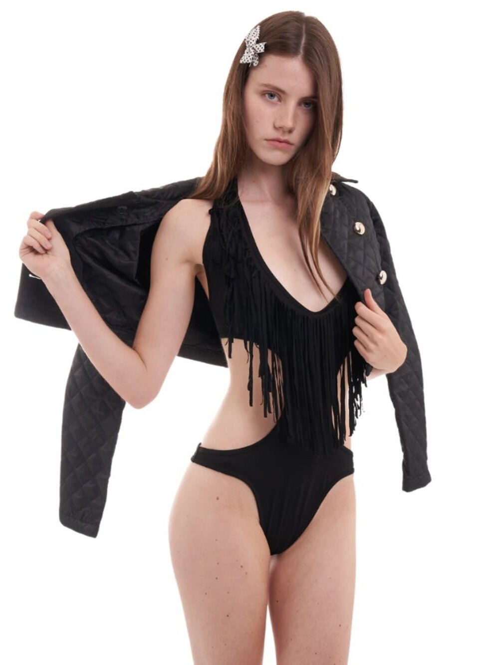 NIIHAI Fringe Bodysuit Black